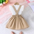 thumbnail image 4 of Ashirexll Girls Summer Outfits, Girls' Clothing Sets, 1-8 Years Girls' Fashion Breasted Bow Strap Buckle Pocket Shorts Two Piece Set Round Neck Tank Top Set, 4 of 7
