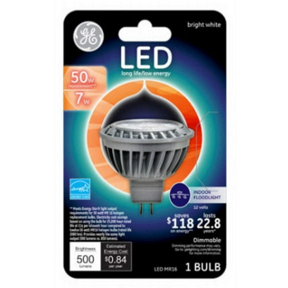 LED Flood Light Bulb, Bright White, Clear, MR16, 500 Lumens, 7-Watts