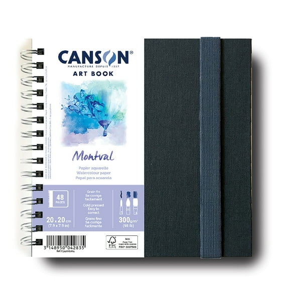 Canson Artist Series Montval Watercolor Art Book, Fabric Cover, Side Wire Binding, 48 Sheet, 7.8x7.8 inch, 1 Count