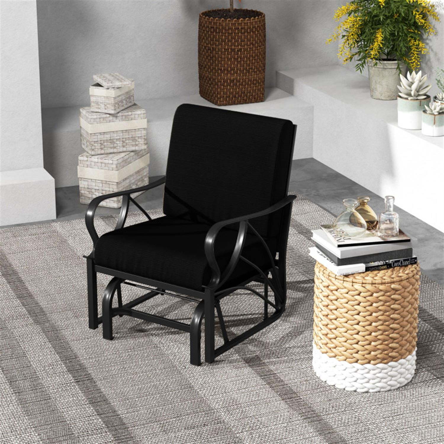 Demi Bonn Patio Glider Rocking Chair with Thick Cushion and Curved Armrest, Outdoor Glider Chairs for Porch, Balcony, Poolside, Black