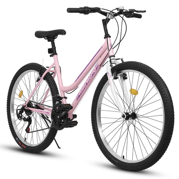 24 Inch Mountain Bike for Girls Women, 21 Speed Mountain Bicycle with V-Brake and Carbon Steel Frame, Female Commuting City Bike to School Work, Pink