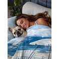 thumbnail image 3 of Nautical Sea Wave Blue King Size Flat Sheet, Wrinkleproof & Fadeproof Cooling Flat Bed Sheet Only, Ocean Coastal Beach Plant Breathable Soft Bedding Top Sheets 105 x 98 Inches, 3 of 8