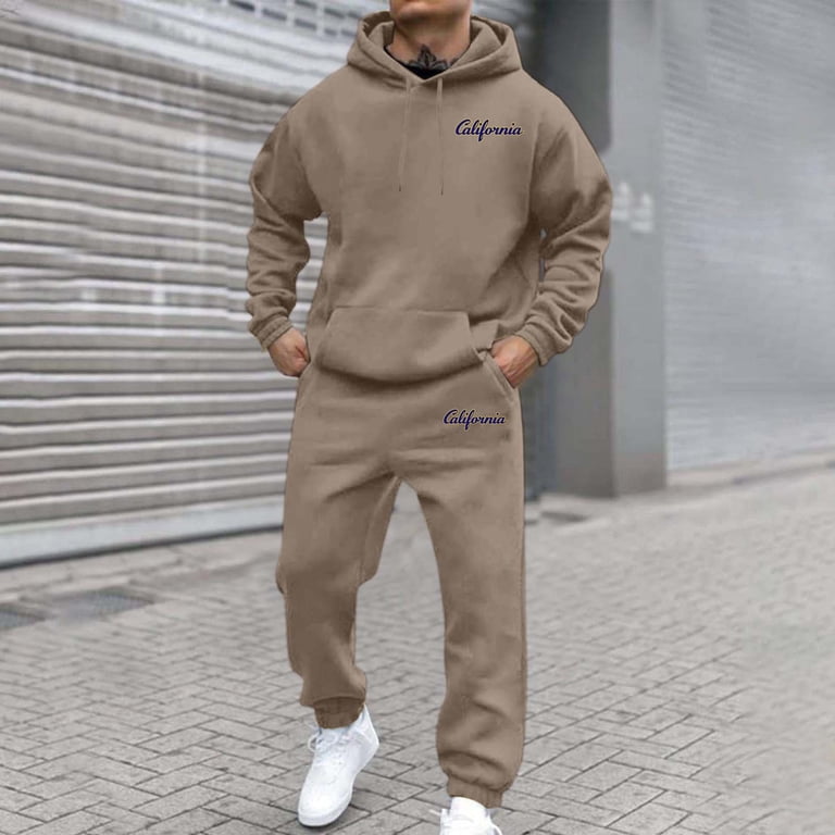 Men's 2-Piece Sweatsuit Set - Hooded Sweatshirt & Jogger Sweatpants, Casual Lounge Wear, Athletic Gym Tracksuit