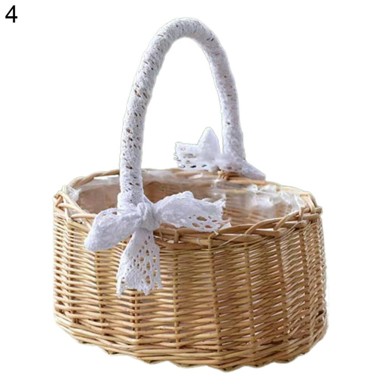 Cabilock Rattan shopping basket woven flower basket egg basket for  gathering fresh eggs wedding candy woven easter basket flower girls basket  wine