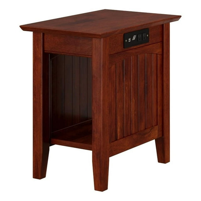 Bowery Hill Table d'Appoint en Bois Massif avec Chargeur USB, Noyer