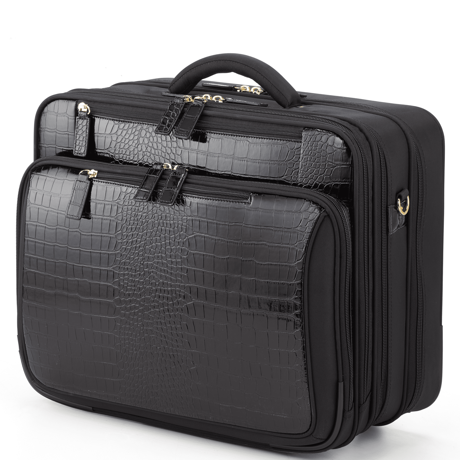 Francine Collections 15” inch Croco Rolling Briefcase | Telescopic Handle | Laptop Bag (Black)