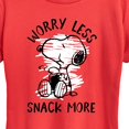 thumbnail image 2 of Peanuts - Worry Less Snack More Snoopy - Women's Short Sleeve Graphic T-Shirt, 2 of 6