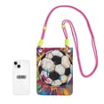 thumbnail image 4 of Lightweight Crossbody Cell Phone Purse Bag with Arm Band, Wallet & Key Pouch for Walking, Travel and Hiking, Colorful Soccer Ball Splashes, Fuchusia, 4 of 7