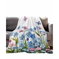 thumbnail image 2 of Flannel Fleece Throw Blanket Watercolor Flower Butterfly Lightweight Soft Plush Blankets,Spring Blue Pink Floral Cozy Warm Throw Blanket for Couch Sofa Bed Car Office 40x50in, 2 of 9