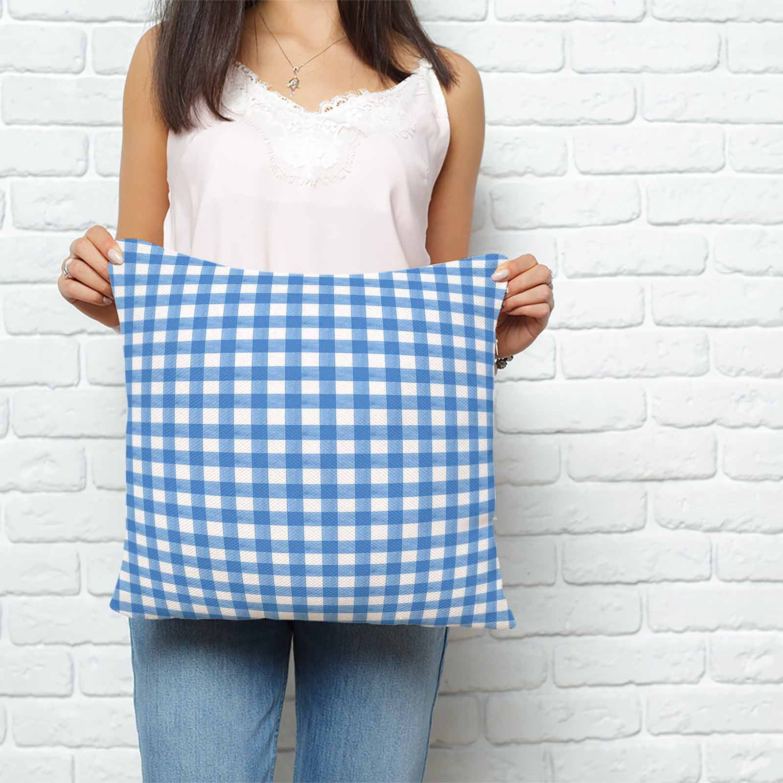 Throw Pillow Covers 20x20 Inch, Blue Decorative Pillow Cases for Couch Sofa Bed, Country French Rustic Buffalo Plaid Modern Art Cotton Linen Square Home Decor Pillowcases with Hidden Zipper