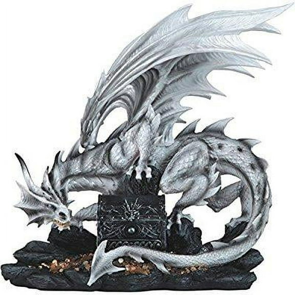 StealStreet SS-G-71495, 19.75 Inch White Dragon Standing on Grey Rocks Trinket Box, 19.75"