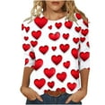 thumbnail image 2 of TrendVibe365 Valentines Day Clothes Ladies Tops and Blouses 3/4 Sleeve Round Neck Polyester Casual Love Heart Printed Lover Gift Blouse Tops for Valentines Gifts Pink XL, 2 of 5