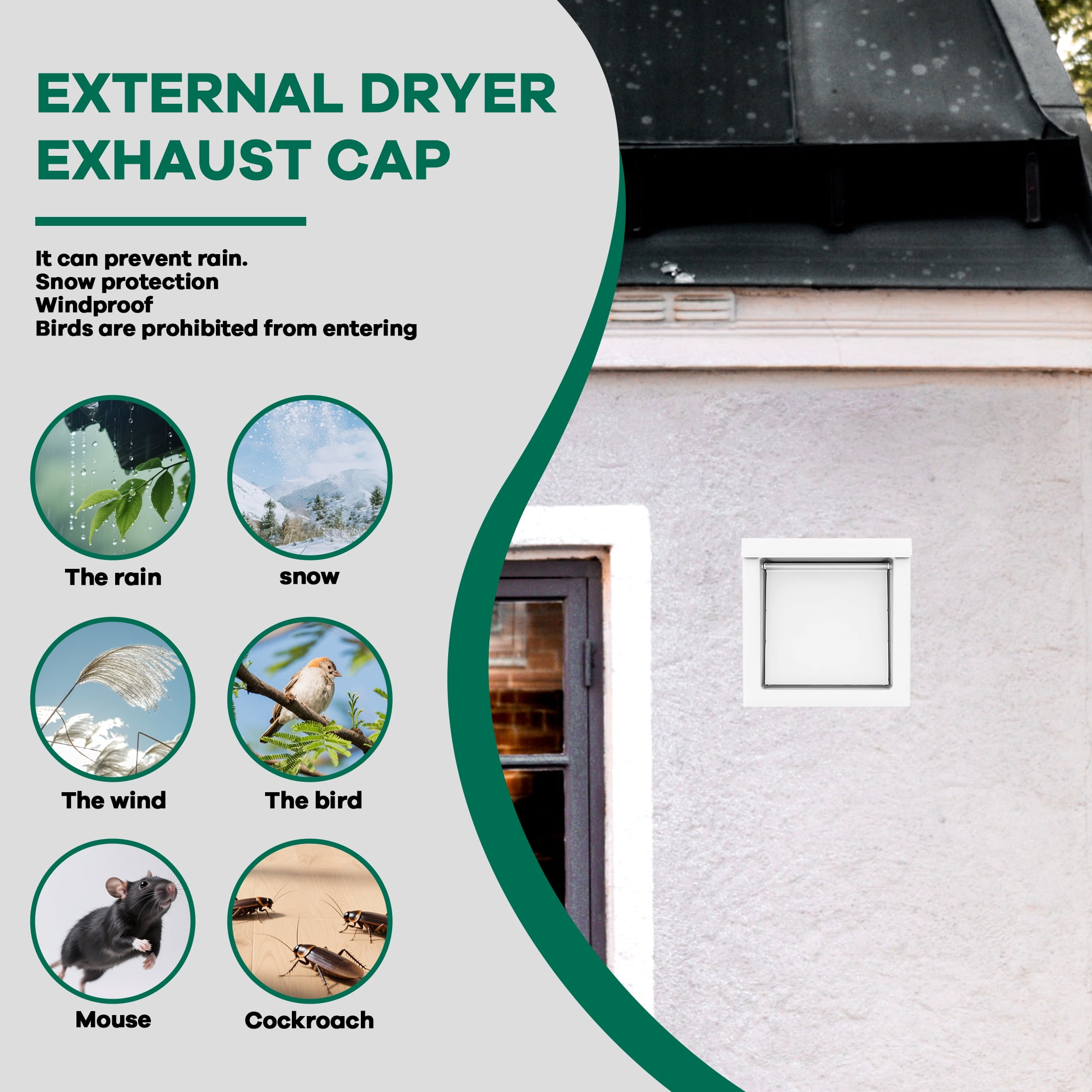 HIBIBUD Dryer Vent Cover,Standard 4" Dryer Vent Cover Outside,Low Noise Magnetic Dryer Vent Cover