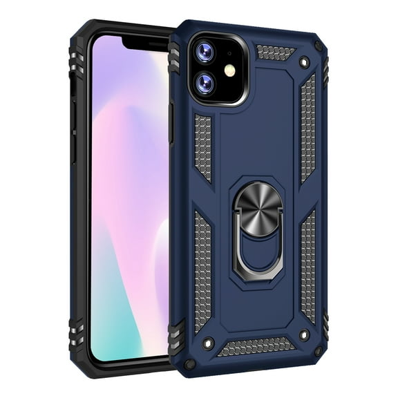 Dteck Case For Apple iPhone 12 mini 5G (5.4 inches),Shockproof Rubber Armor Case Hybrid Rugged Hard PC Back Phone Ring Kickstand Cover without Screen Protector,Blue