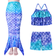 thumbnail image 6 of CARETOO Girls Swimsuit Mermaid Tail Swimming suits Kids Summer Tankini Set  Multi Ruffled Trim Halter Colorful Fish Scale Pattern Set Swimwear 4-10 Years 3PCS Princess Bathing Suit, 6 of 7