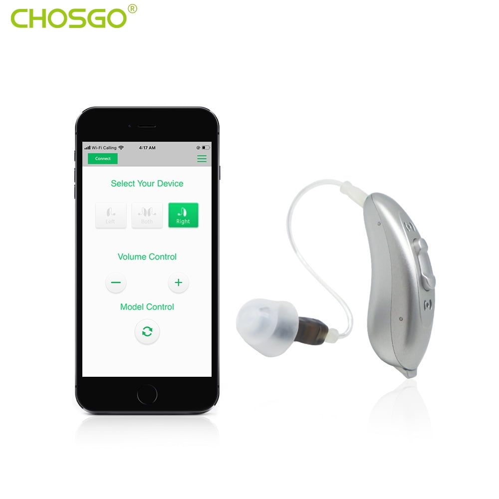 CHOSGO V03B Bluetooth Hearing Aids For Adults with Mobile App Control & Noise Cancellation, RIC OTC Hearing Aids For Seniors with Smartphone Compatible, Dual Mic with Protection Box(Right)
