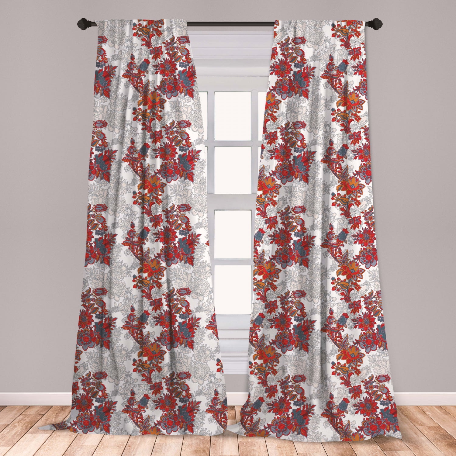 Floral Curtains 2 Panels Set, Romantic Boho Style Narcissus Magic