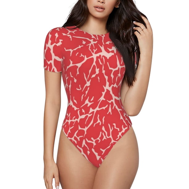 Balery Beef2 Body de cuello redondo de manga corta para mujer Tops de manga corta Tops básicos-Large