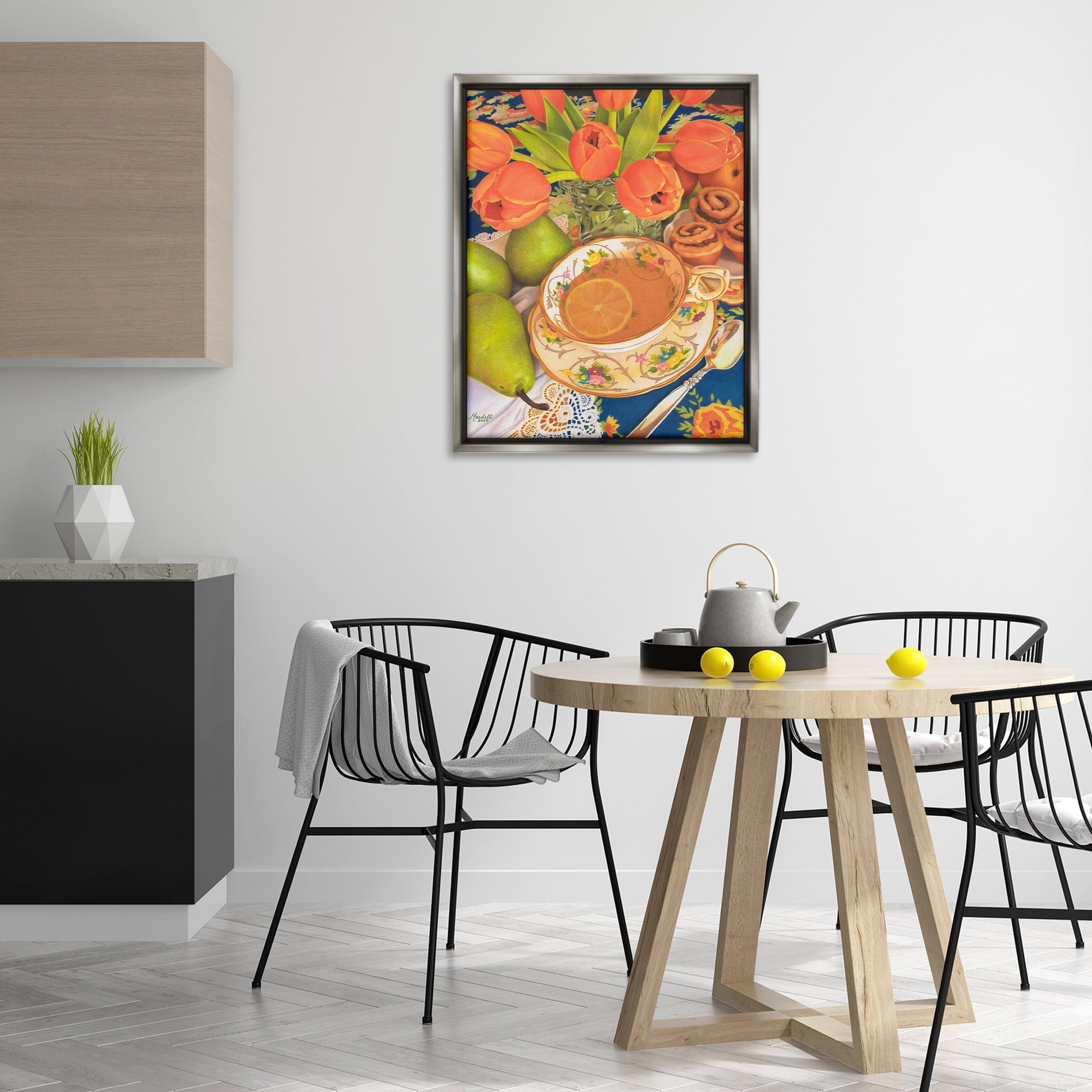 Stupell Industries Tea with Orange Tulips Food & Beverage Painting Gray Floater Framed Art Print Wall Art, 25 x 31