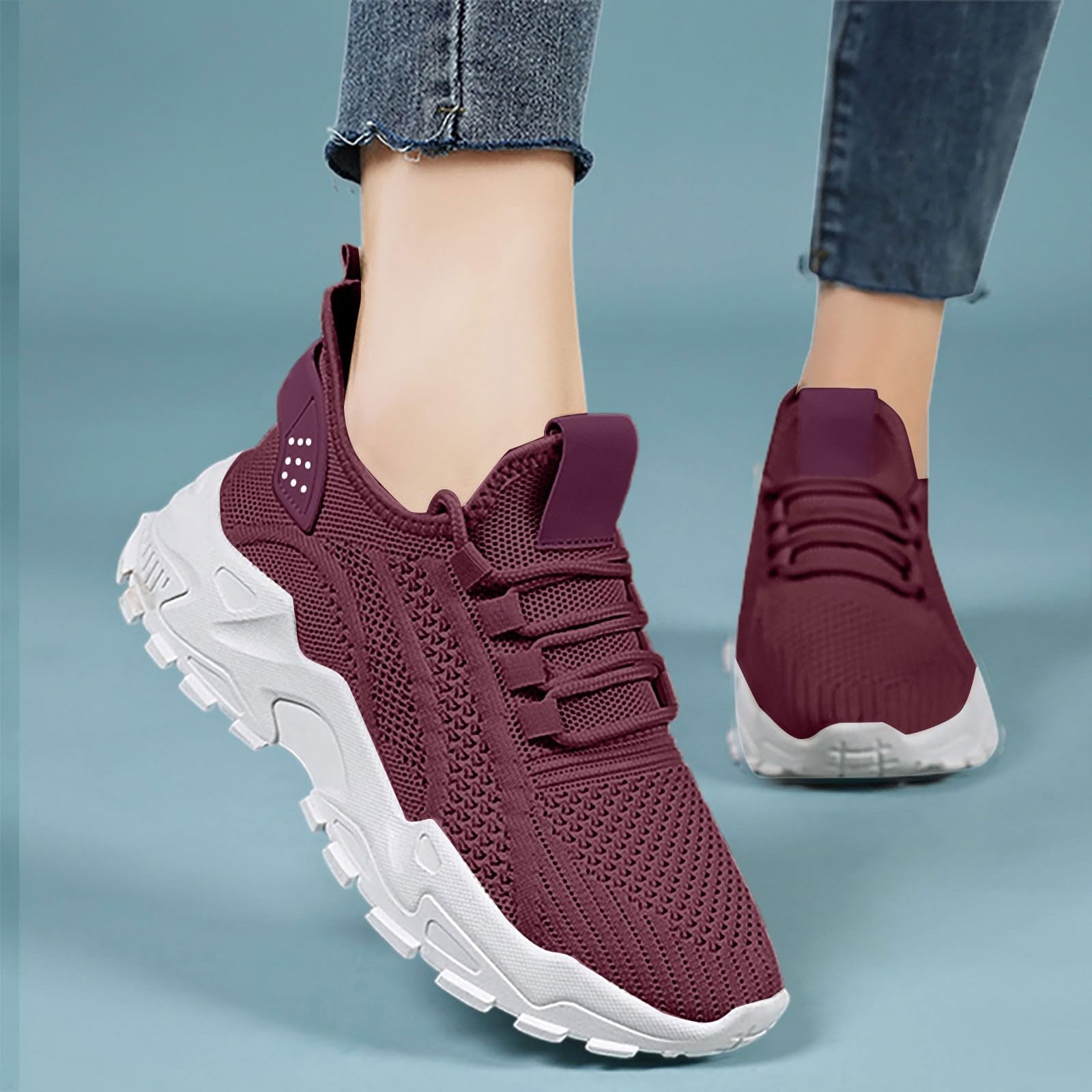 HAJWOH Orthopedic Dress Shoes for Women Arch Support Non Slip Slip on Nurse Shoes Lightweight Mesh Stretch Hiking Shoes Soft 2026 New Foam Shoes Dark Purple 42
