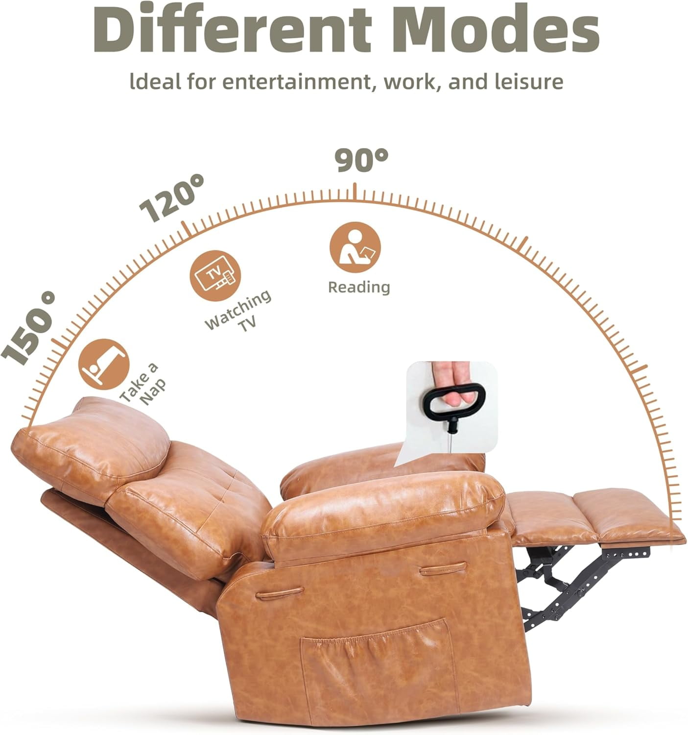Oversized Recliner Chair - Faux PU Leather Large Manual Recliner for Adults, Exceptional Comfort Lazy Chair with 1.5X Sponge Filling and Easy Recline Mechanism for Relaxation