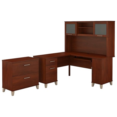 UPC: 0042976081706 | Bush Furniture Somerset 60W L Shaped Desk with Hutch and Lateral File Cabinet  Hansen Cherry