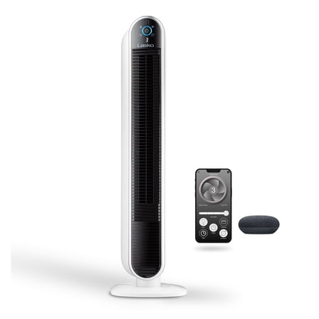 Open Box Lasko 40" 5-Speed Smart Tower Fan Powered by Aria, Wi-Fi Connected, Alexa, Google, White, T40735