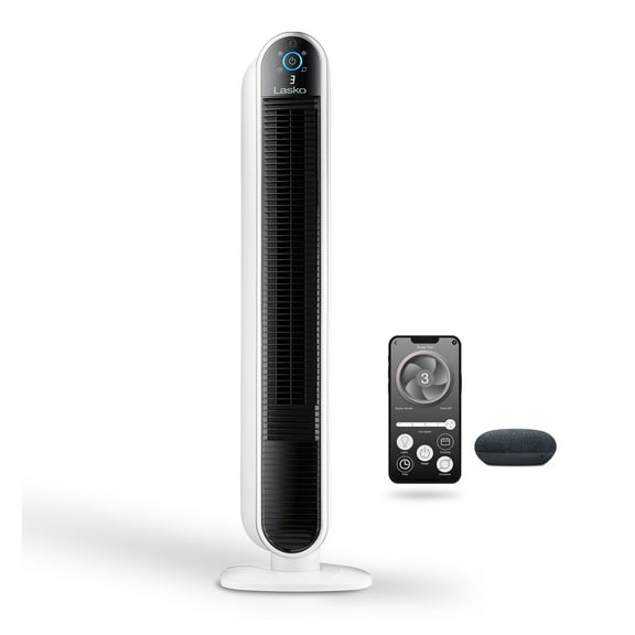 Lasko 40" 5-Speed Smart Tower Fan Powered by Aria, Wi-Fi Connected, Alexa, Google, White, T40735