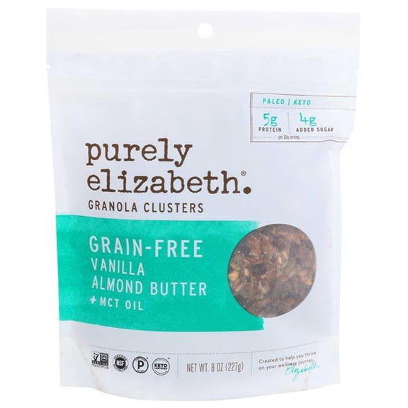 Purely Elizabeth Grain-Free Keto Granola, Vanilla Almond Butter, 8 oz Bag