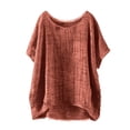 thumbnail image 2 of Plus Size Linen Gauze Shirts for Women 2026 Trendy Oversize Crewneck Short Sleeve Tops Casual Loose Casual Comfy Tops #02Light Brown XL, 2 of 5