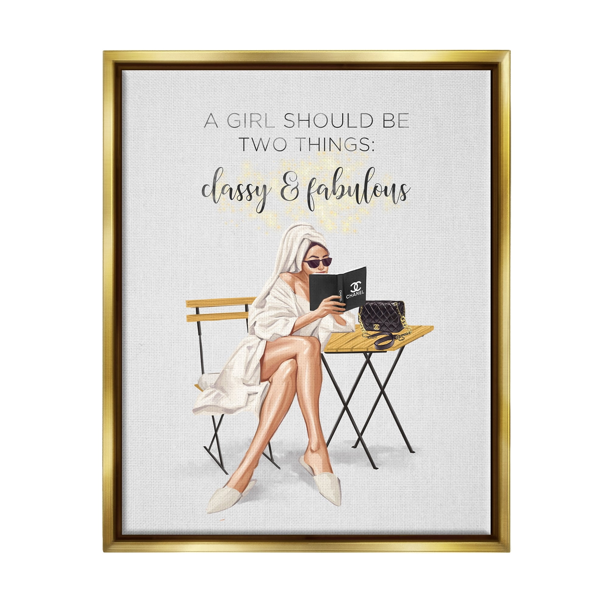Stupell Industries Classy Fabulous Saying Designer Robe Purse Fashion Metallic Gold Framed Floating Canvas Wall Art, 24x30, by Ziwei Li