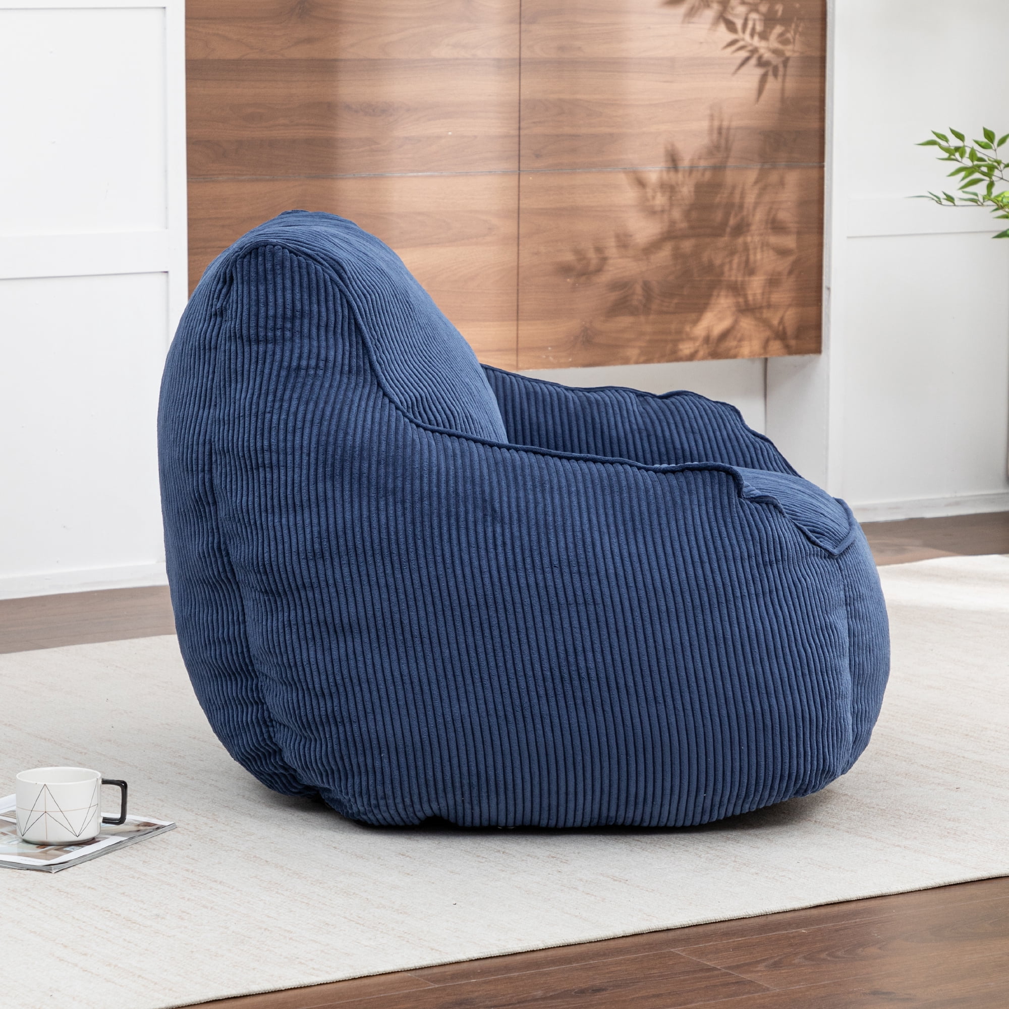 Jopath Giant Bean Bag Chair,Comfy Corduroy Large Bean Bag Chair Sofa with Armrests for Adults Teens,Lazy Sofa Couch Chairs with Filler Included for Bedroom Living Room,Dark Blue