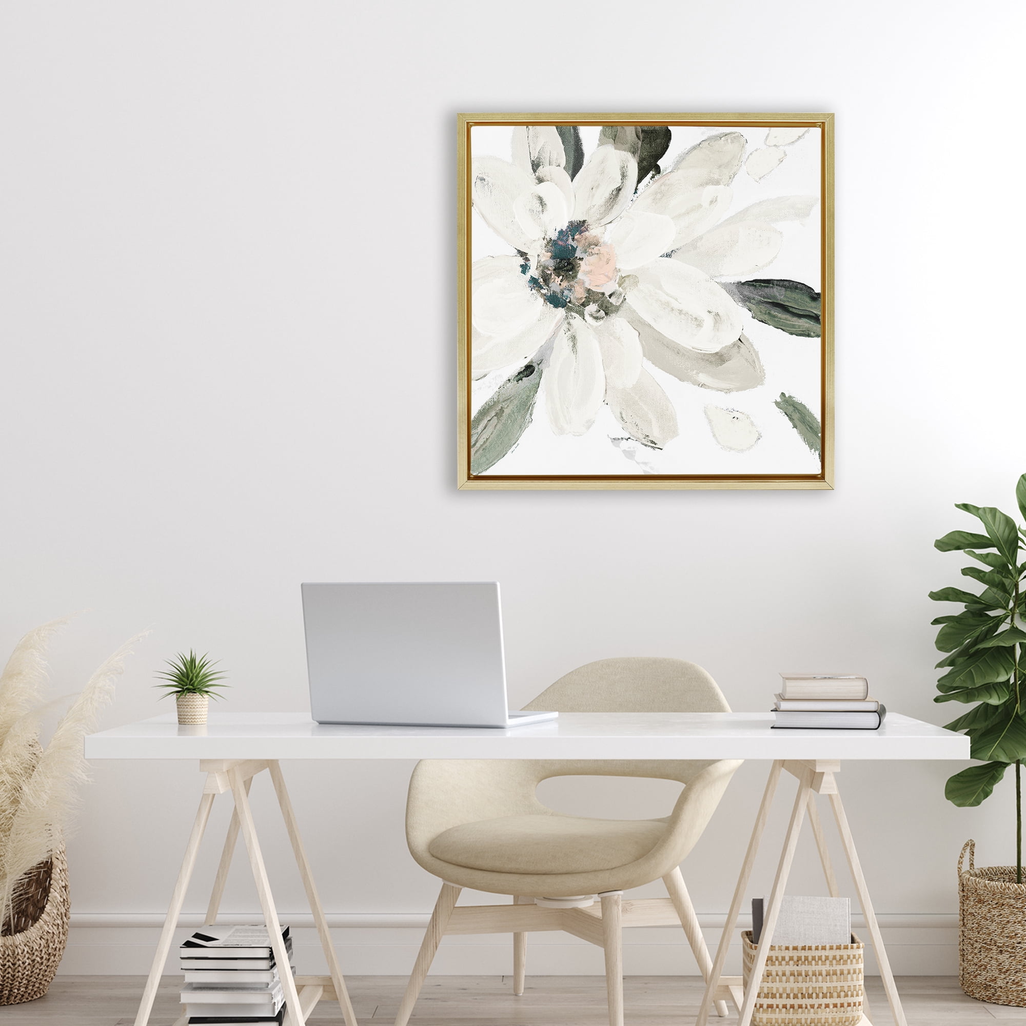 Stupell Industries Naturally Blooming White Flower Gold Framed Floater Canvas Wall Art, design by Lanie Loreth