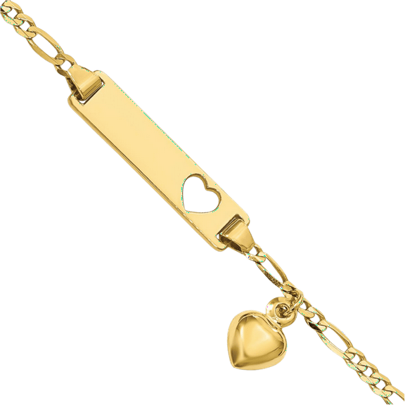 10K Solid Yellow Gold Figaro Link Name Bar Identification ID Bracelet