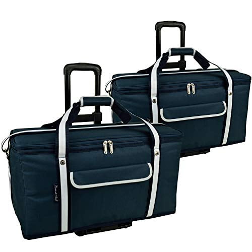 Picnic at Ascot Ultimate Travel Cooler with Wheels- 36 Quart - Combines Best Qualities of Hard & Soft Collapsible Coolers - Navy - Pack of 2