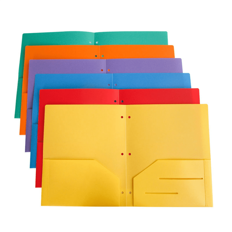 6 Pack Duty Plastic Two Pocket Folders, Folders with Pockets ,2 Pocket