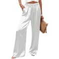 thumbnail image 4 of yeiolnoer Satin Pants for Women Loose Fit Wide Leg Trousers Lightweight Drawstring High Waisted Pants Trendy Clothes, 4 of 7