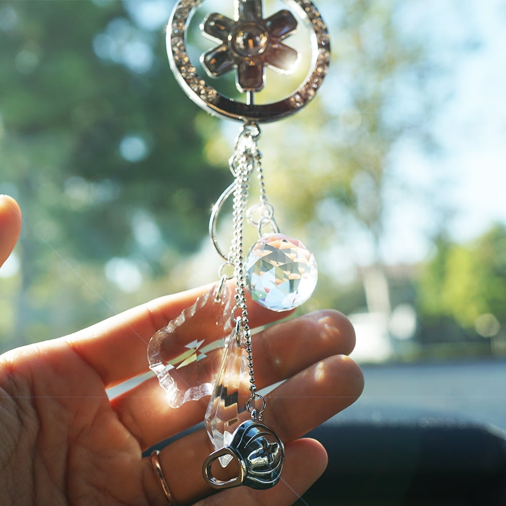 H&D Dream Catcher Handmade Car Interior Rearview Pendant Charm Car Hanging Decoration with 30mm Ball Prism Blue