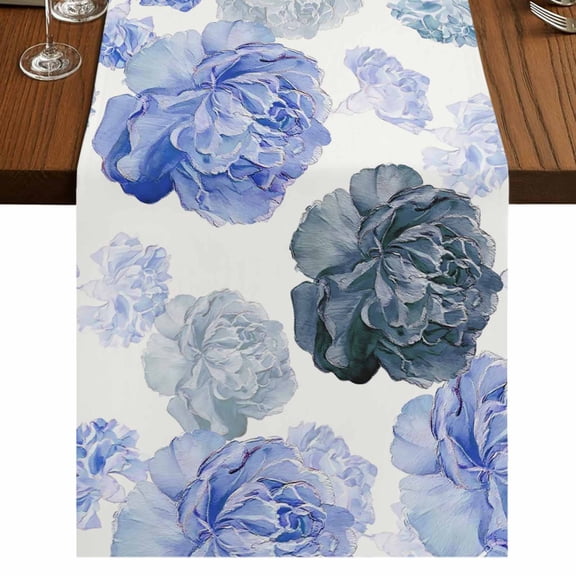 Table Runners 90 Inches Long Dress Scarves, Blue Ombre Spring Floral Farmhouse Coffee/Dining/Kitchen Table Runner for Living Room, Summer Botanical Flowers 13x90 Inch