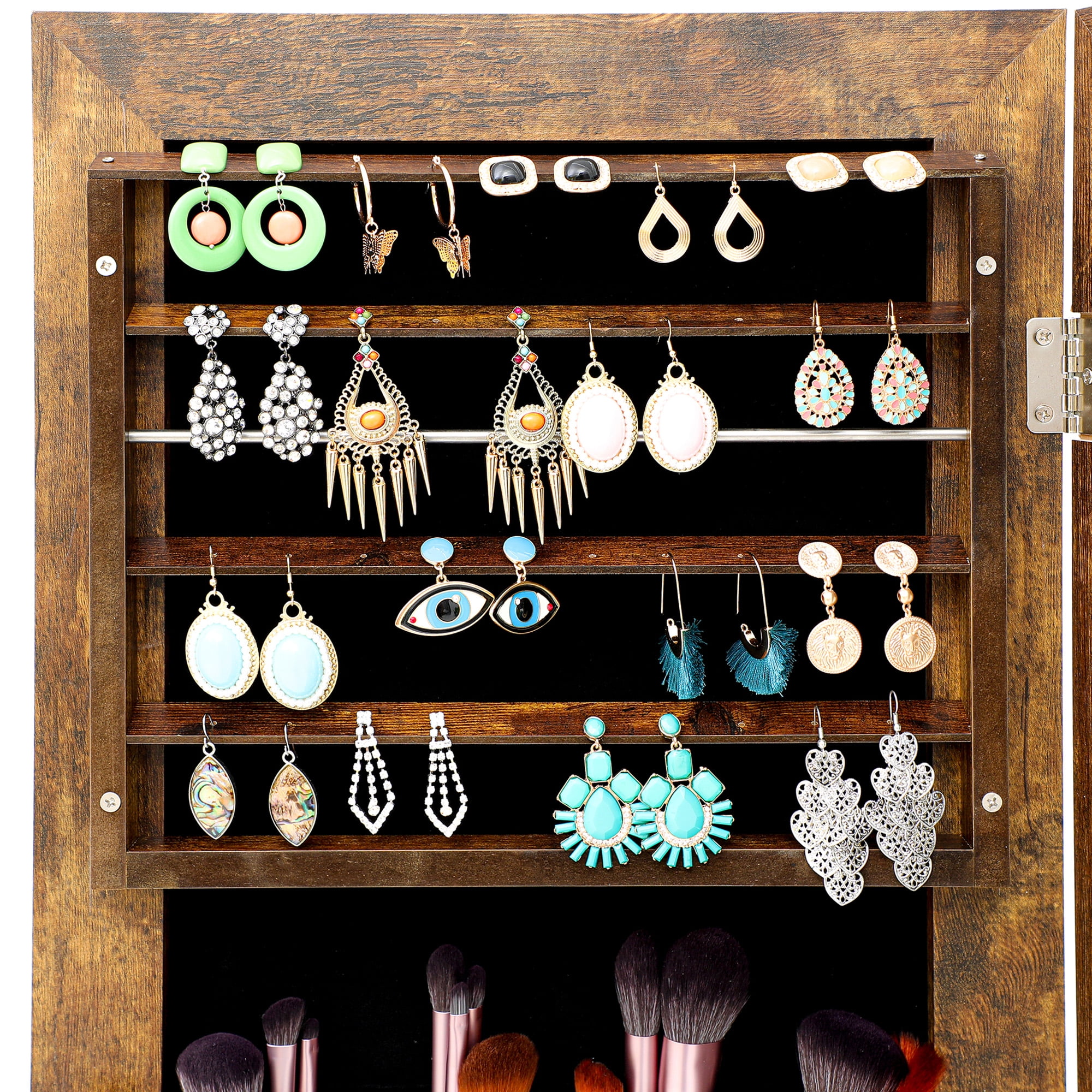 Resenkos LED Light Jewelry Armoire with Full-Length Mirror, Antique Gray Standing Mounted Lockable Jewelry Organizer Cabinet
