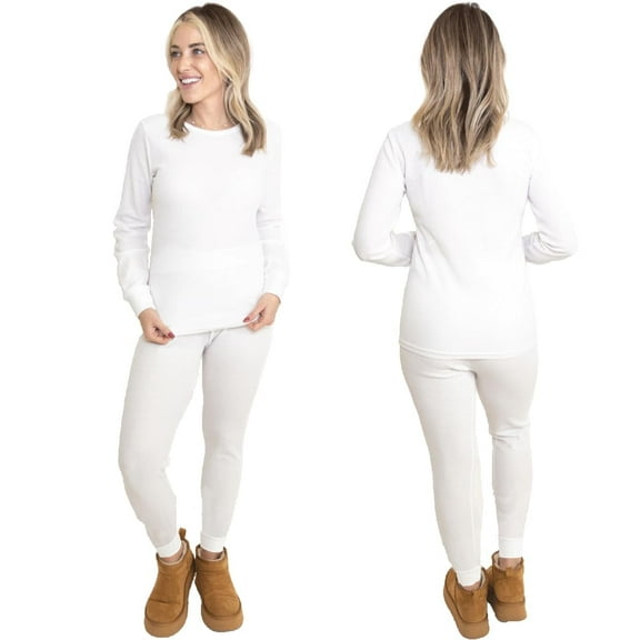 MISS POPULAR Womens 2-Piece Waffle Thermals Set | Long Sleeve Shirt, Pants | Long Johns Waffle Thermal Underwear Base Layer Set for Cold Weather (White, XX-Large)