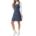 thumbnail image 4 of INSPIRE CHIC Tweed Dress for Women's Sleeveless Square Neck Button Down A-Line Pinafore Overall Dresses XL Navy Blue, 4 of 6