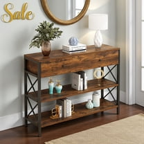 Tcbosik Industrial Storage Console Table with 1 Large Drawer and 2-Tier Open Shelves, 39" MDF Entryway Sofa Table w/ Metal Frame, for Living Room, Hallway, Rustic Brown