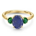 thumbnail image 3 of Gem Stone King 10K Yellow Gold Blue Lapis and Green Nano Emerald Engagement Ring for Women | 2.60 Cttw | Oval 9X7MM | Gemstone Birthstone | Size 9, 3 of 6