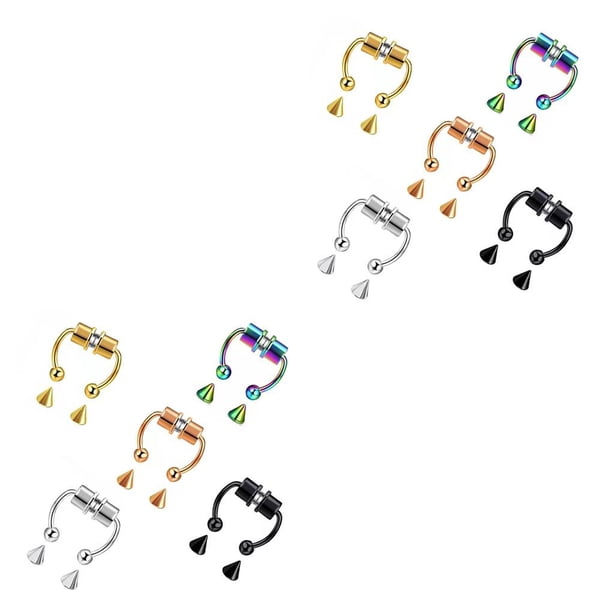 Guardurnaity 5 pares de anillos para la nariz sin perforación Lodestone joyería corporal a la moda aro clásico herradura Clip en 5 pares 2piezas