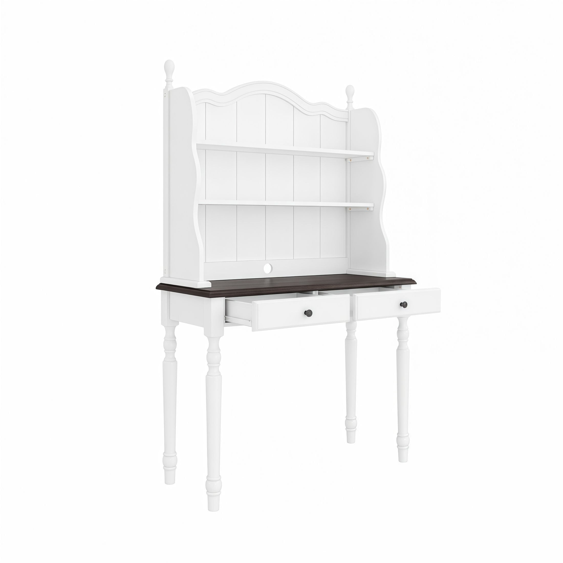 GDF Studio Harper Mid-Century Computer Desk with Storage Hutch & Drawers, Vintage Vanity Desk for Home Office, White