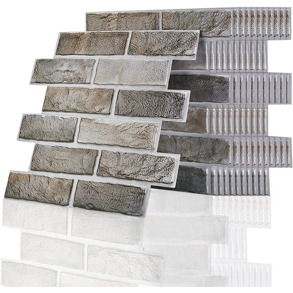 DIY 10 sq.ft Brick Wallpaper Tiles 12 Sheets Peel and Stick Backsplash Self Adhesive Vintage Tiles Subway Tile Removable Wall Panels for Kitchen Bathroom Living Room Decor 11.7x11.7 Inch DIY