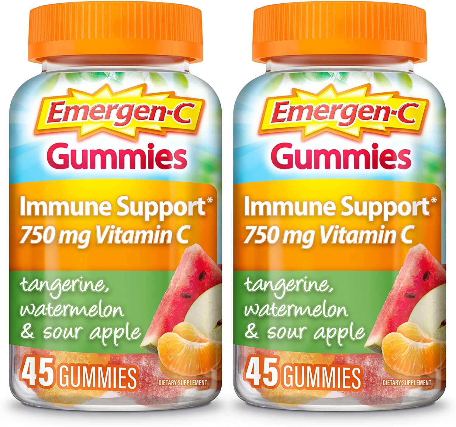 Emergen-C Gummies Tangerine, Watermelon and Sour Apple Flavor 45 Gummies - 2 Pack