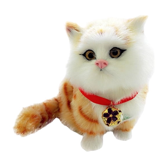 XIANXIAN Realistic Baby Calico Cat Figurine - Lifelike Furry Kitten Statue, Plush Kitty Stuffed Animal Toy, Home Office Car Decor, Collectible Gift, Photo Prop