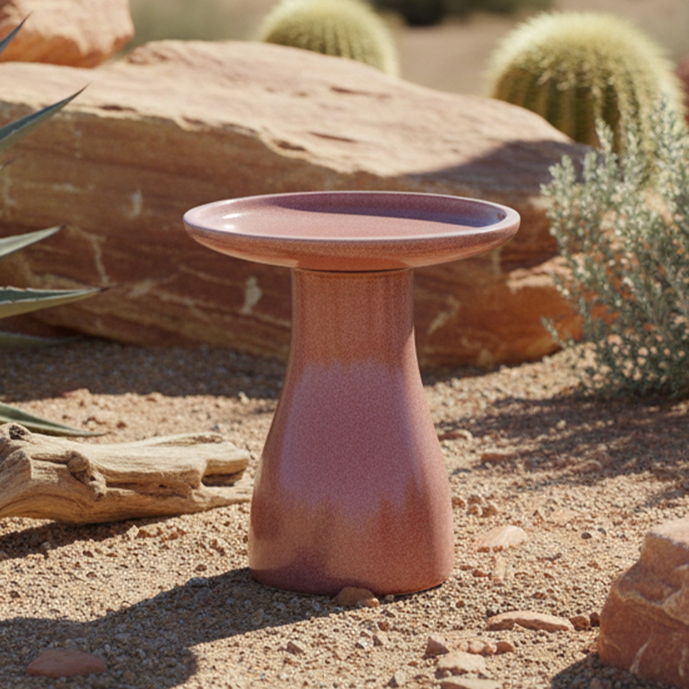 Sunnydaze Duo-Tone Freestanding Ceramic Outdoor Bird Bath, UV-Resistant Lava Finish